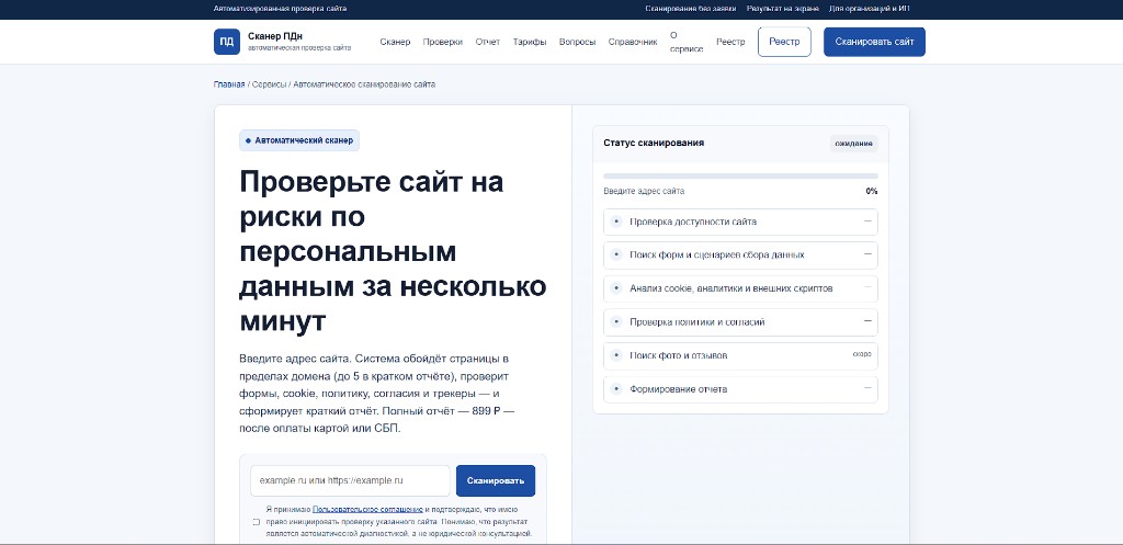 Сканер: ввод домена и этапы автоматической проверки
